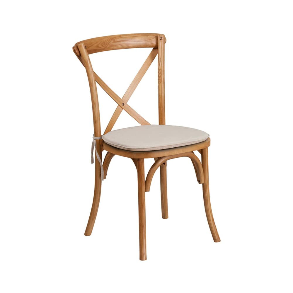 Stackable X-Back Wood Chair with Cushioned Seat