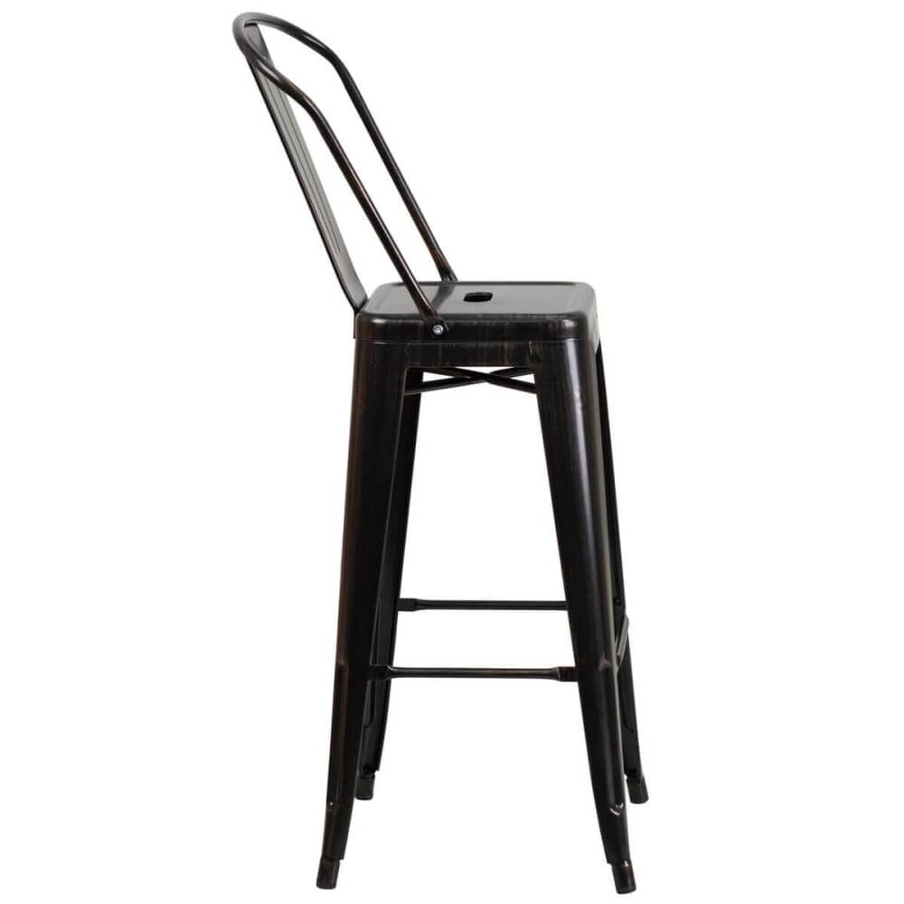 Antique Black and Gold Bistro-Style Metal Bar Stool