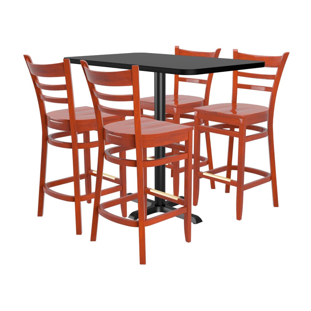Bar dining set: 4 ladder-back wood bar stools with a Rectangle reversible table