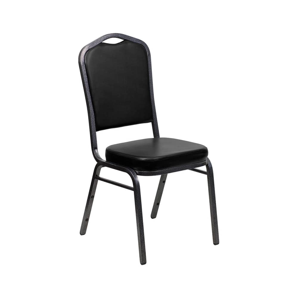 Dining chair: Silver vein metal stack in black vinyl