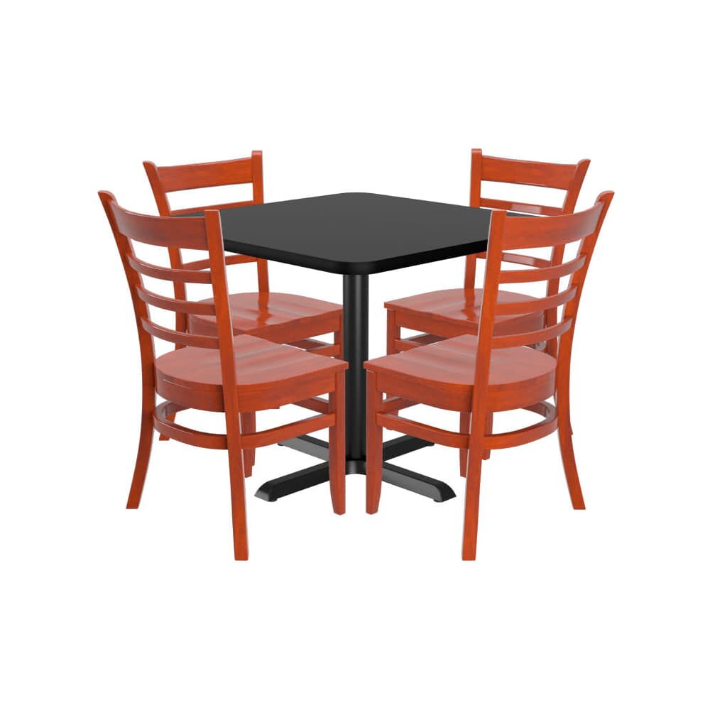 Set of 4 Ladder-Back Wood Chairs with a Square Reversible Table