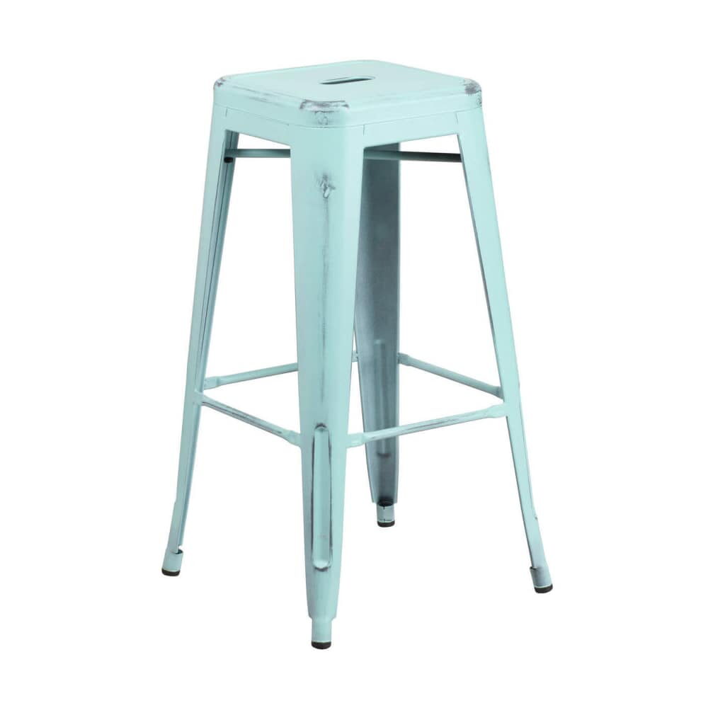 Backless Distressed Ice Blue Bistro Bar Stool