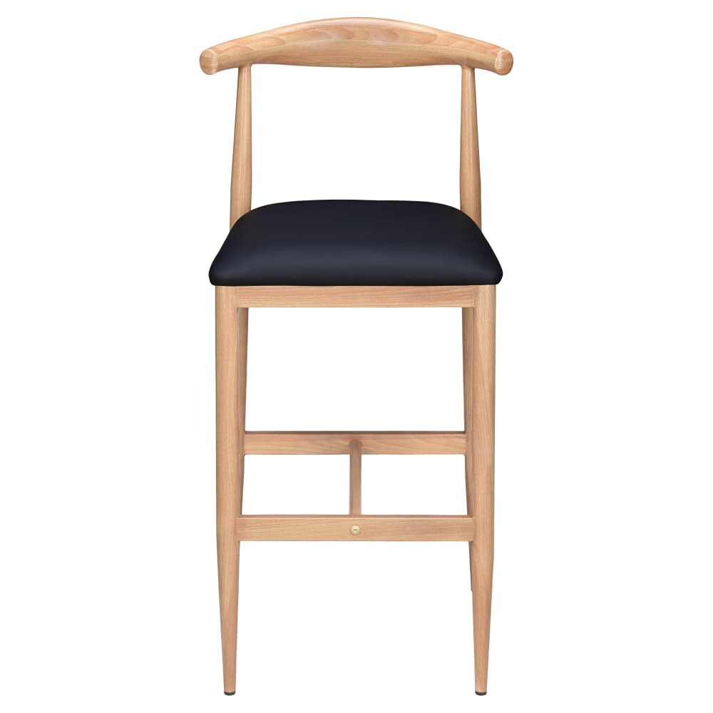 Wood Grain Metal Bar Stool in Natural Finish with Black Vinyl Seat