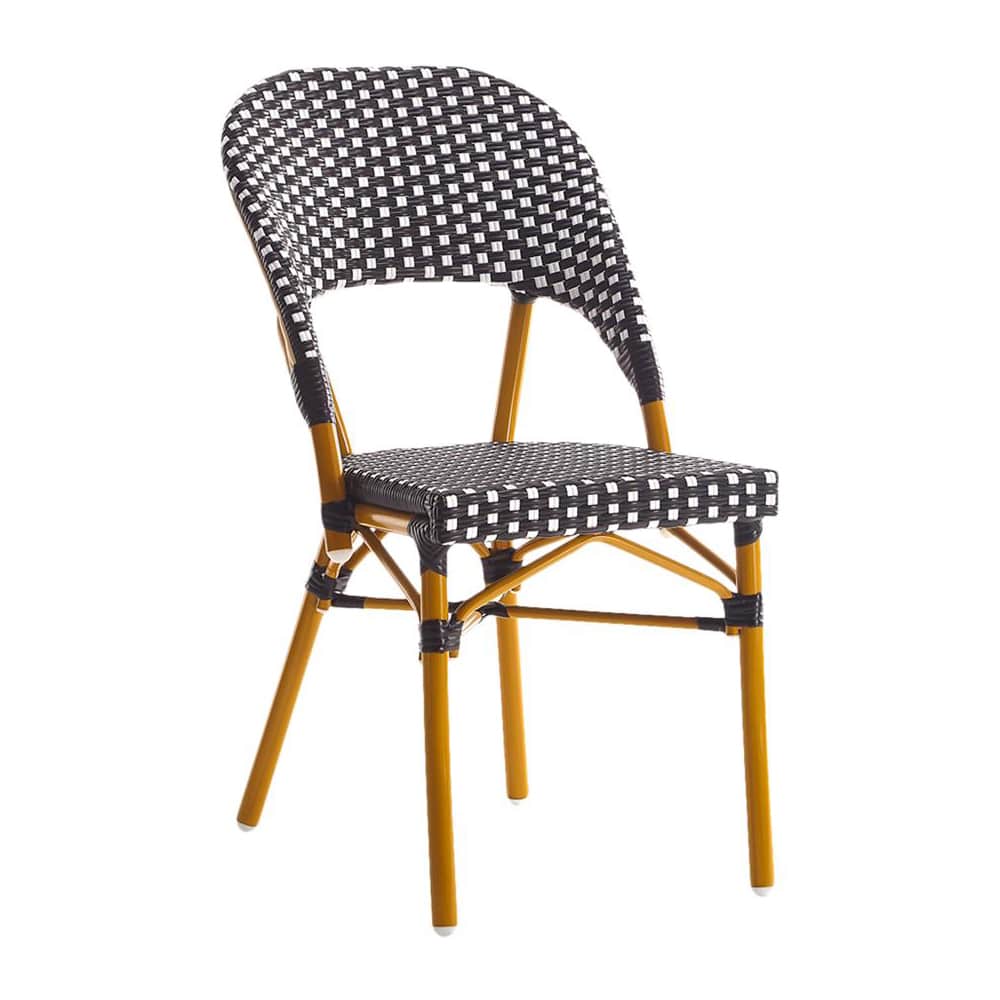 Dining chair: Metal bamboo patio with black and white rattan and Cherry frame