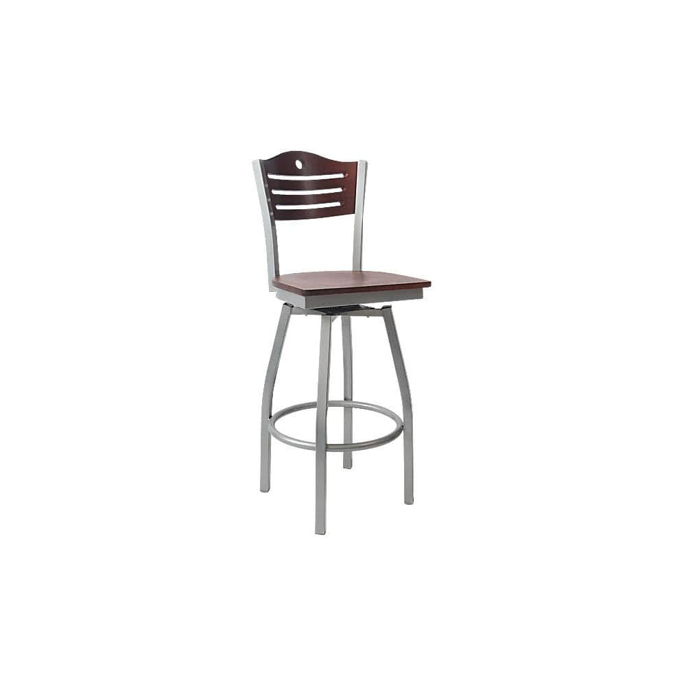 Silver Interchangeable Back Metal Swivel Bar Stool with Circle and 3 Slats