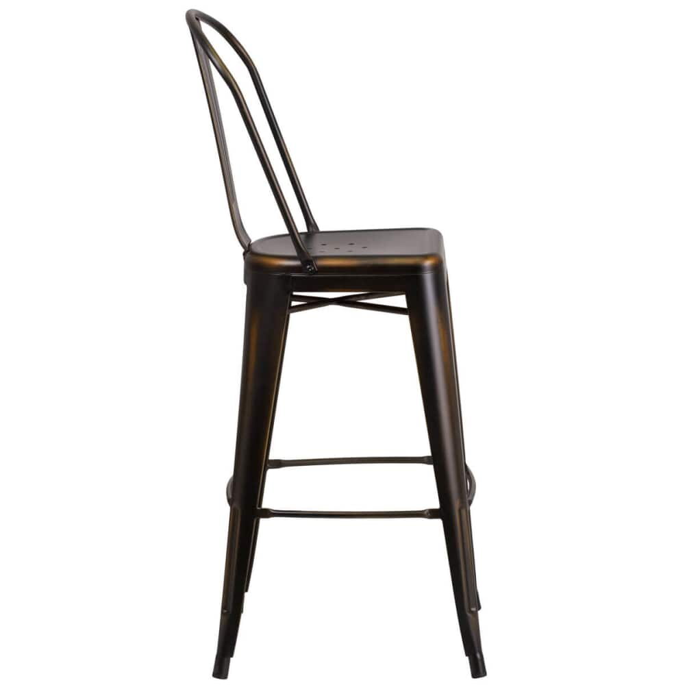 Distressed Bronze Bistro-Style Metal Bar Stool