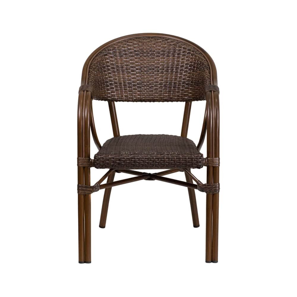 Dark Brown Rattan Chair with Bamboo Look Aluminum Frame
