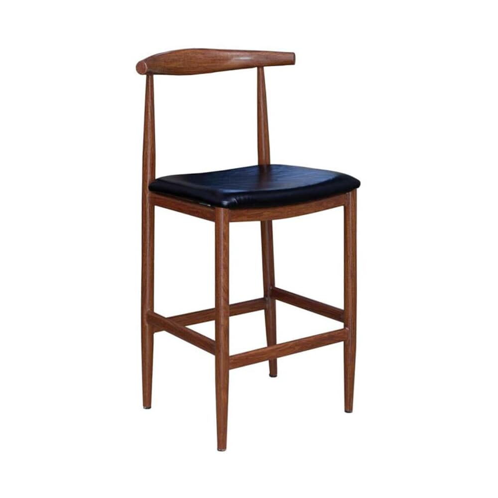 Wood Grain Metal Bar Stool in Walnut Finish with Black Vinyl Seat