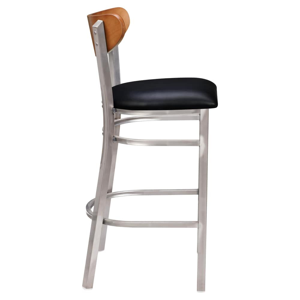 Curvy Bar Stool in Clear Coat with Wood Back