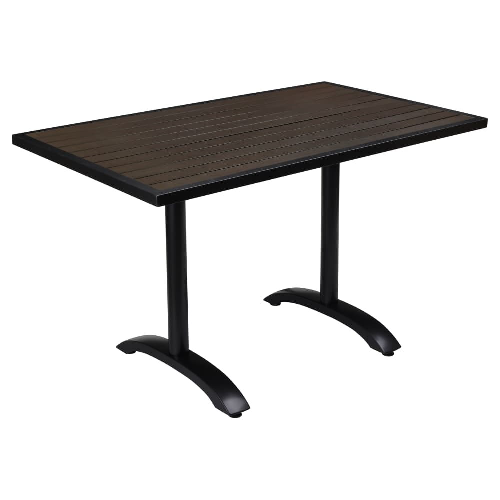 Black Aluminum Patio Table with Dark Walnut Faux Teak