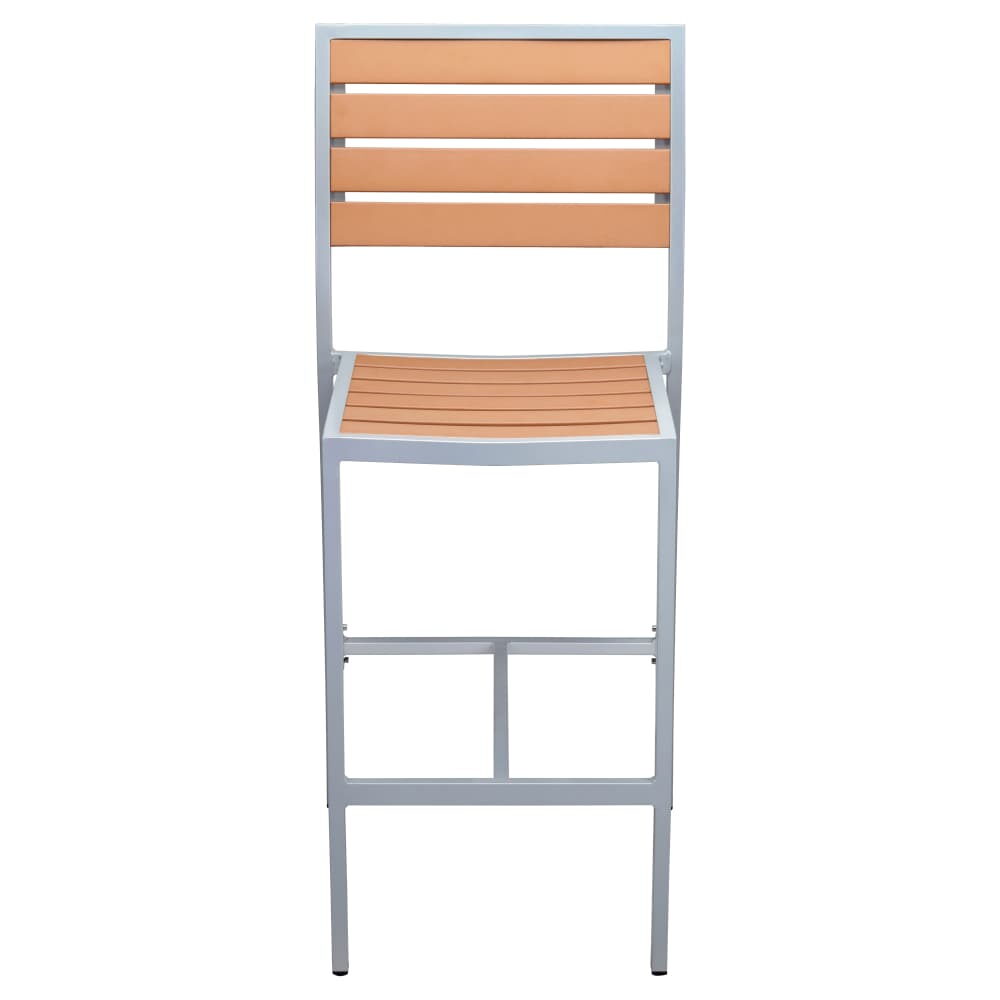 Gray Finish Patio Bar Stool with Faux Teak