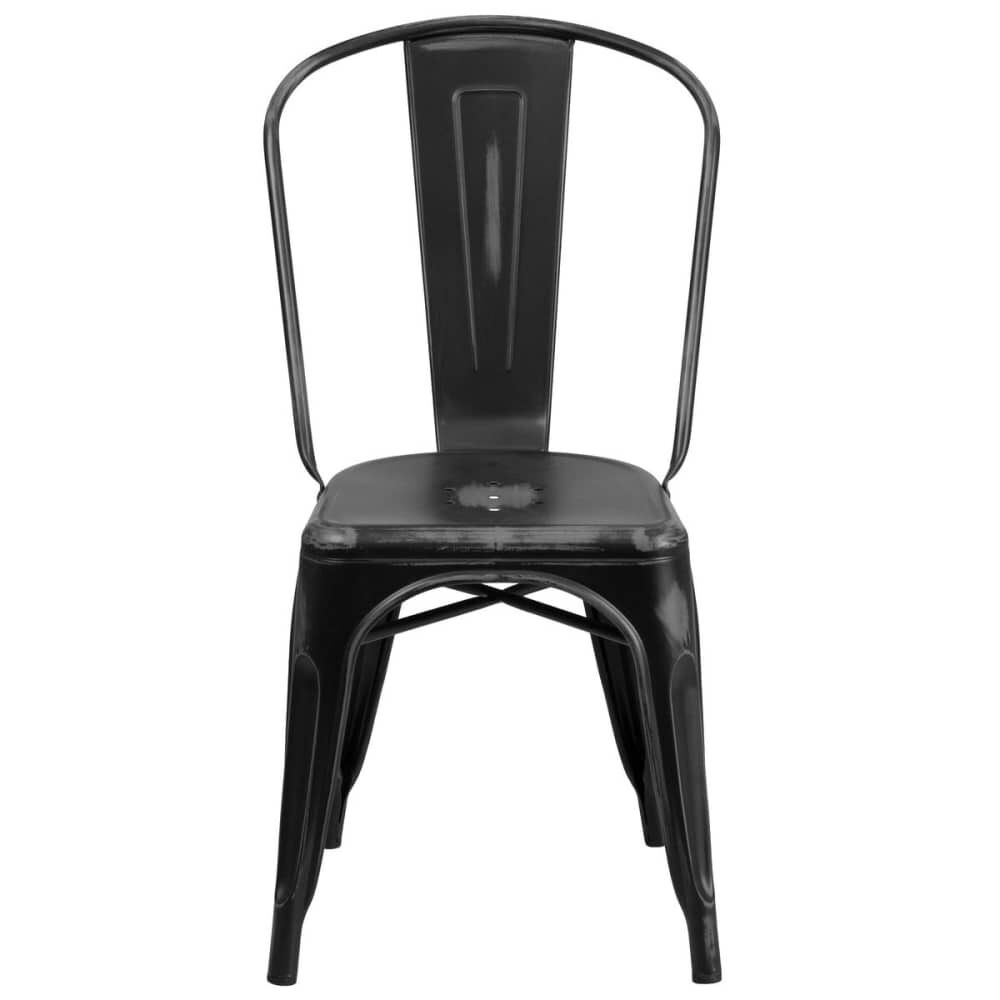 Bistro-Style Metal Chair in Distressed Black Finish