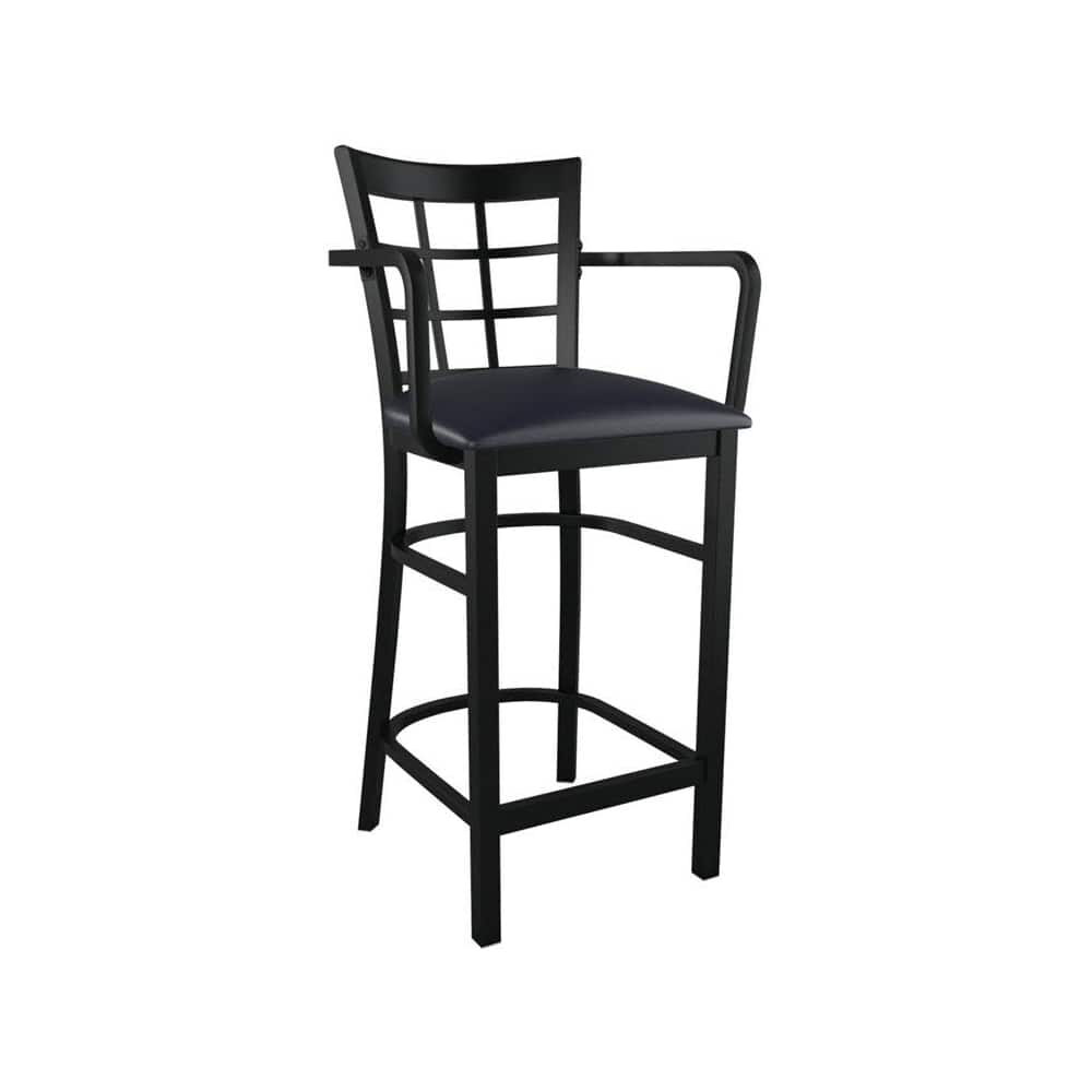 Window-Back Metal Bar Stool with Arms