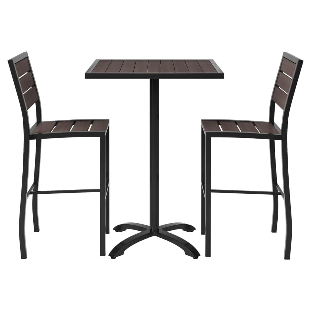 Black Aluminum and Dark Walnut Bar-Height Patio Set