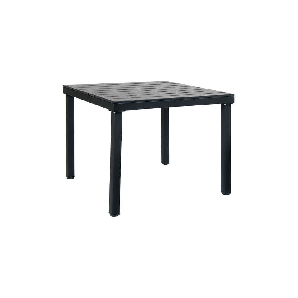 Table with Black Metal Frame and Black Faux Teak Top
