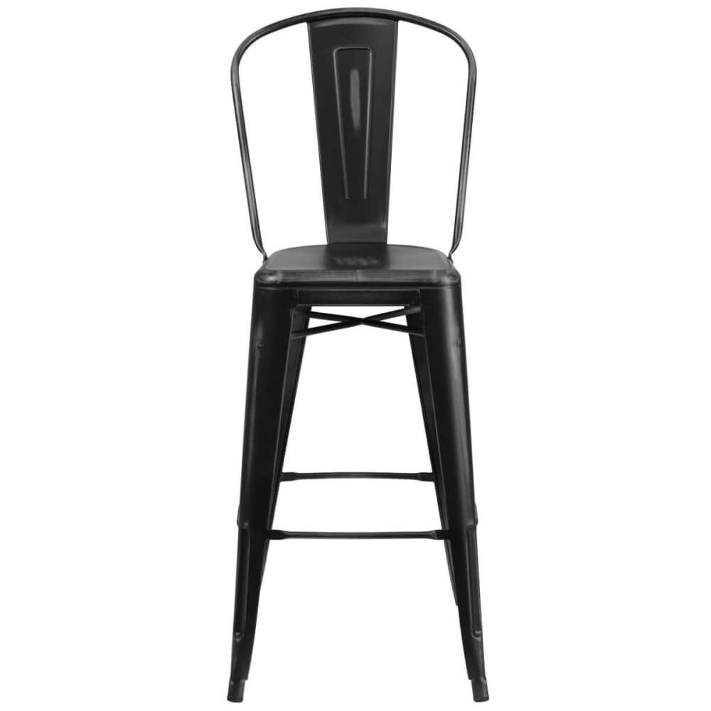 Distressed Black Bistro-Style Metal Bar Stool
