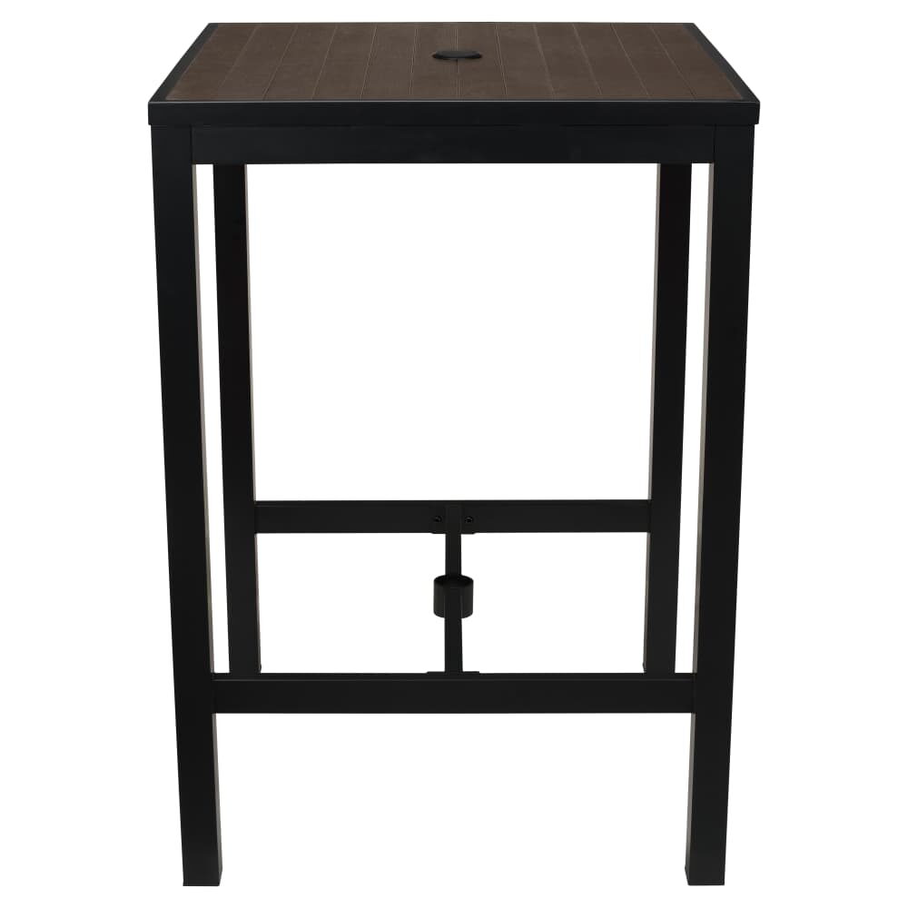 Aluminum Outdoor Bar Table in Black Finish and Dark Walnut Faux Teak