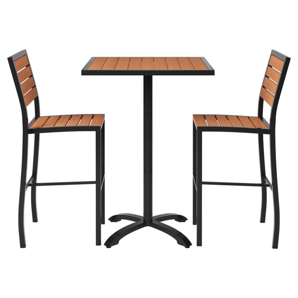 Black Aluminum and Faux Teak Bar-Height Patio Set