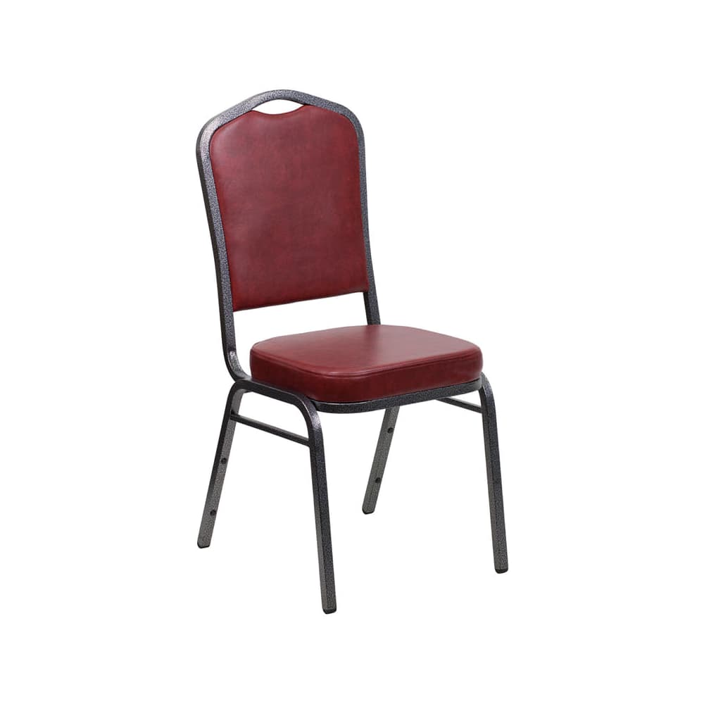 Dining chair: Silver vein metal stack in Wine vinyl