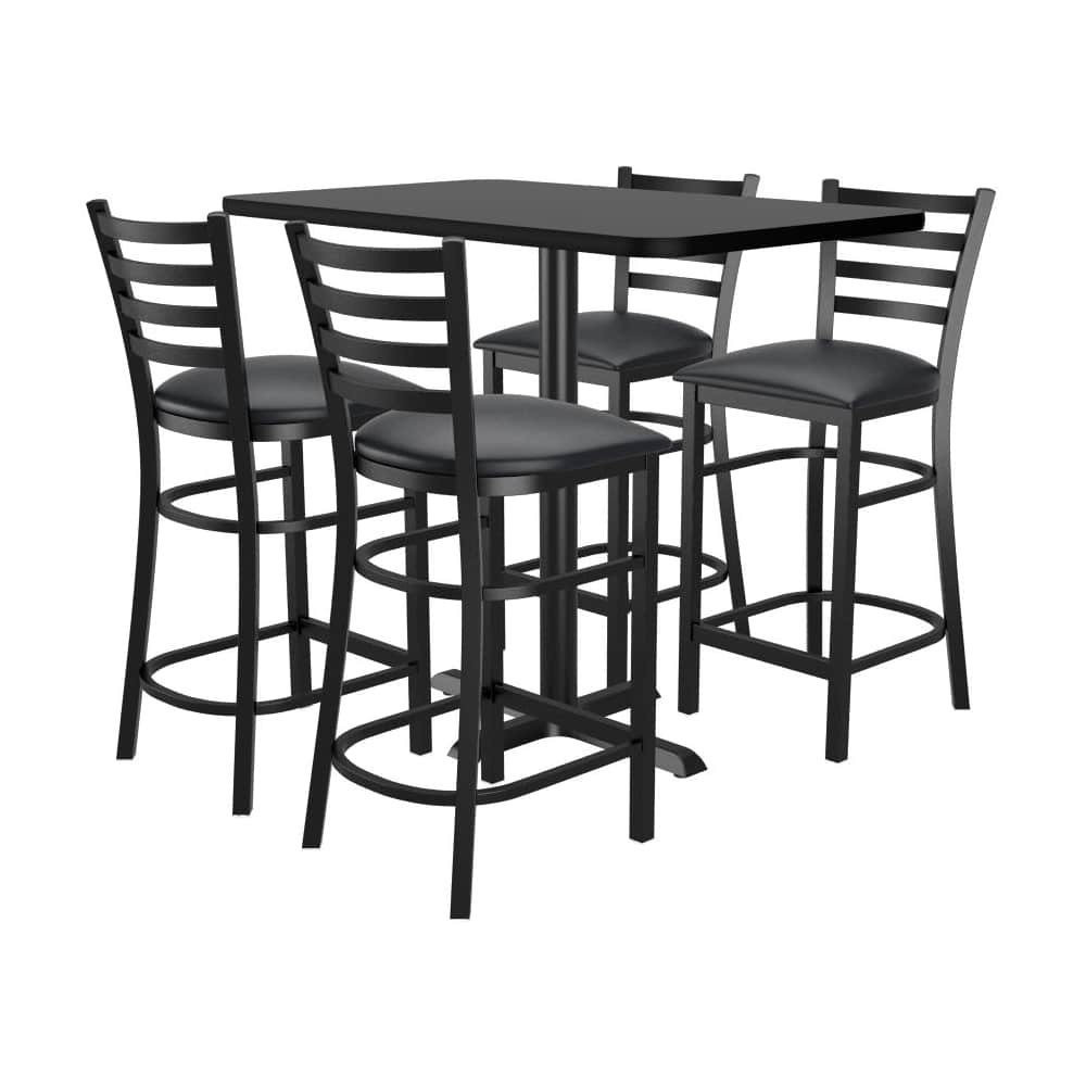Bar dining set: 4 ladder-back metal bar stools with a Rectangle reversible table