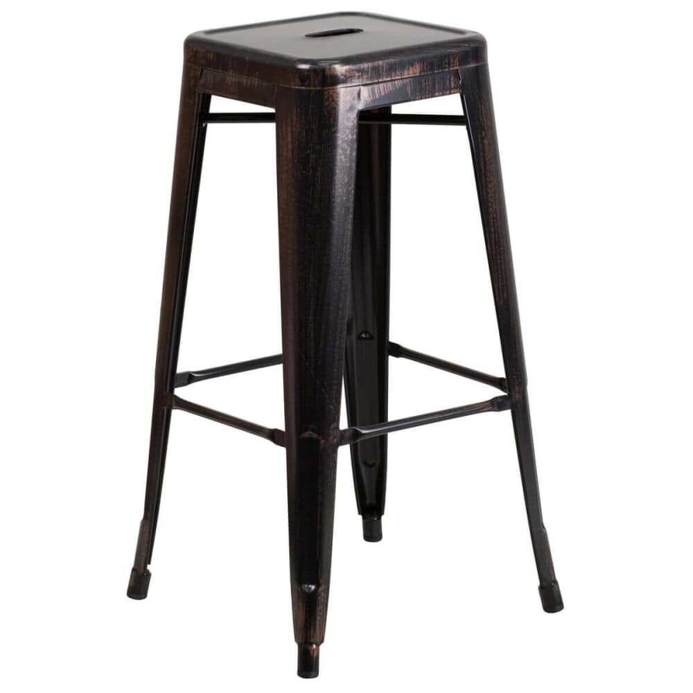 Black-Antique Gold Backless Bistro-Style Bar Stool