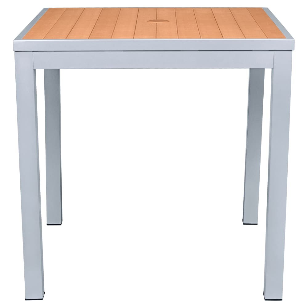 Aluminum Outdoor Table in Gray Finish and Faux Teak