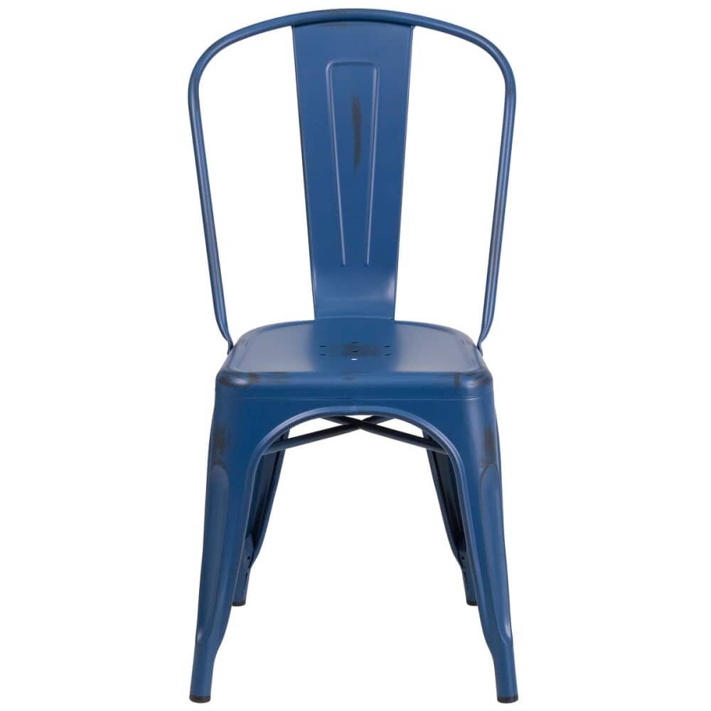 Bistro-Style Metal Chair in Distressed Dark Blue Finish