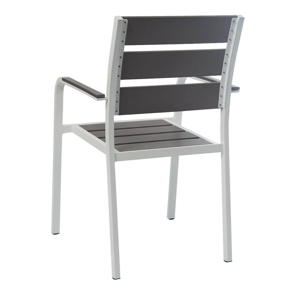 White Aluminum Patio Armchair with Gray Faux Teak
