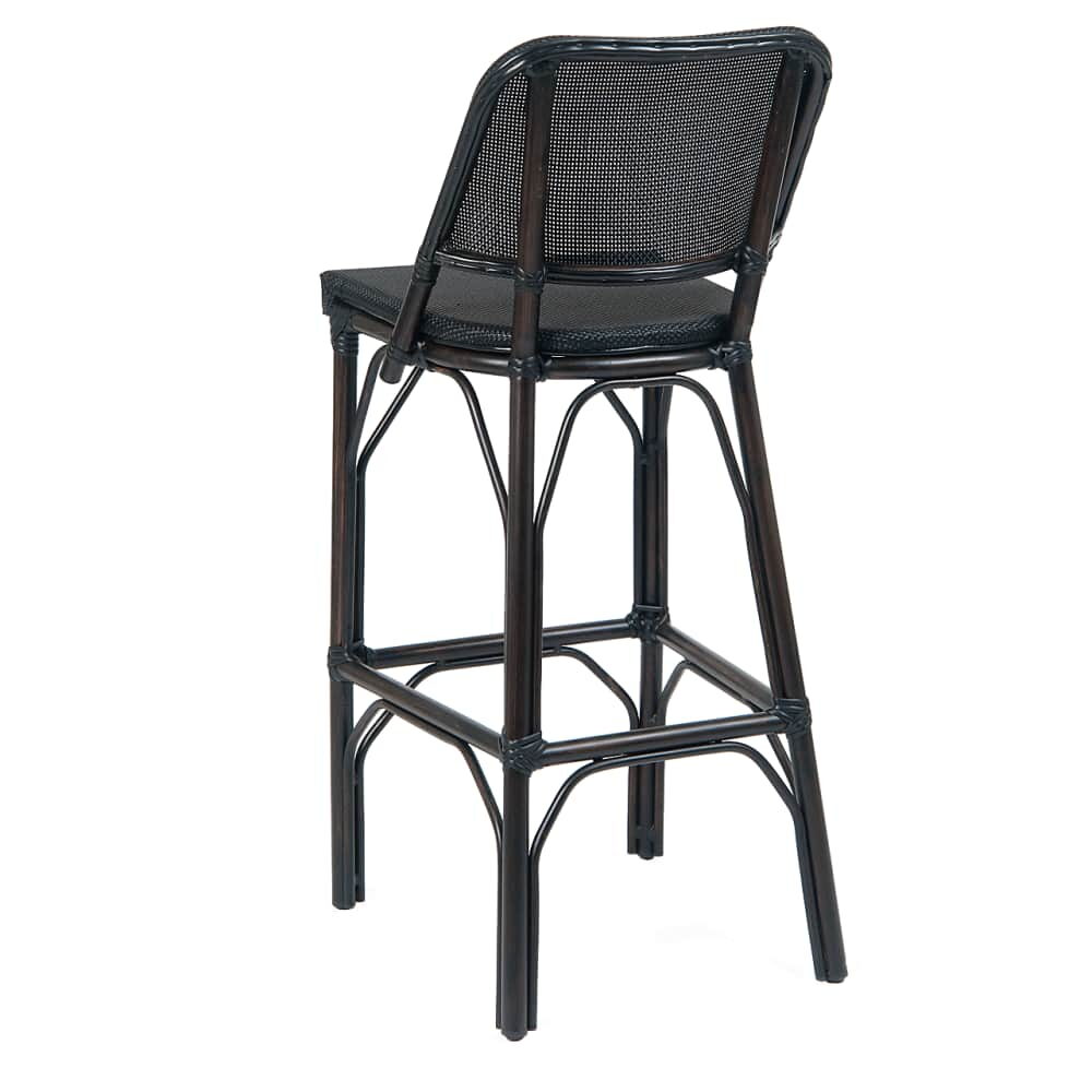 Aluminum Patio Bar Stool with Dark Walnut Frame and Black Rattan