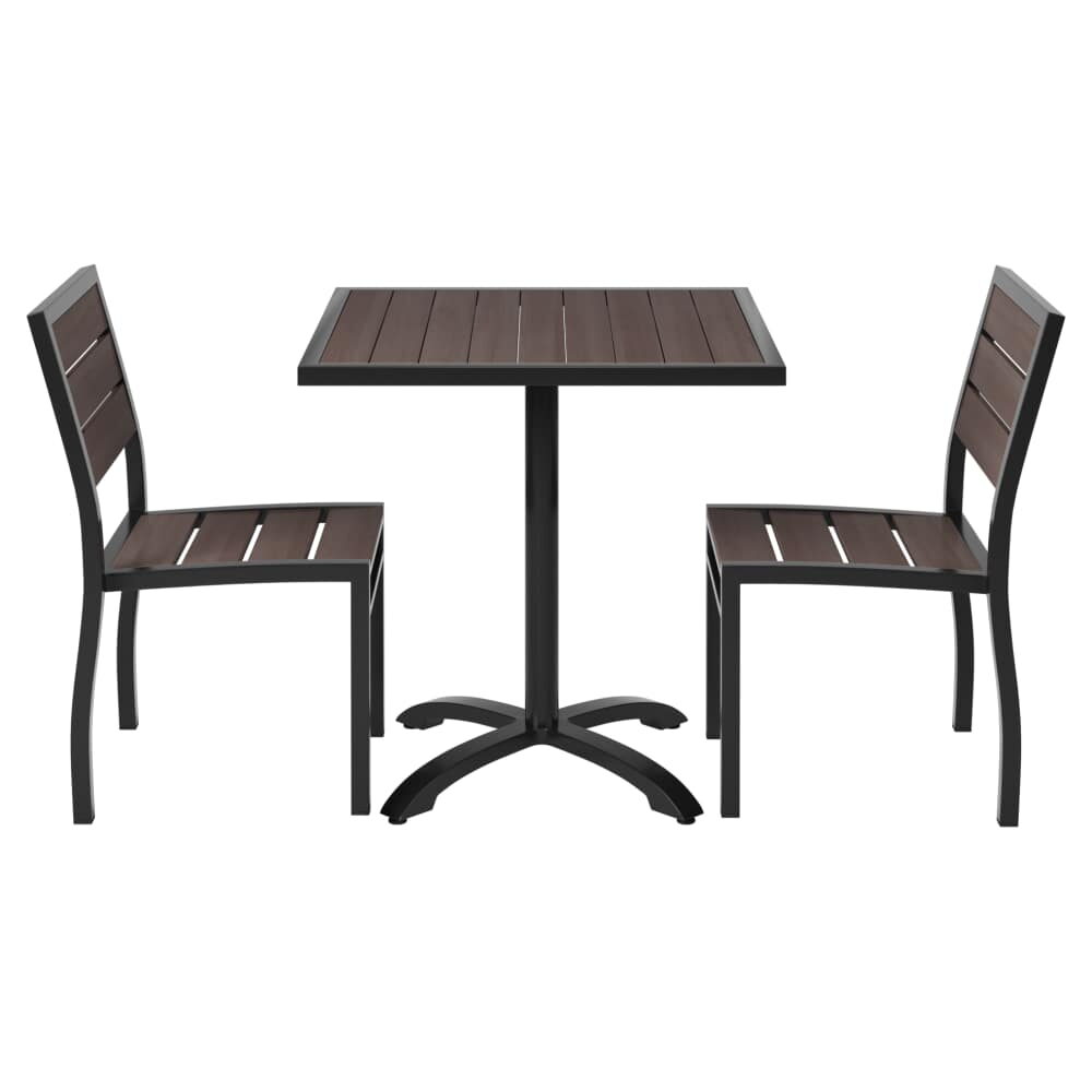 Black Aluminum and Dark Walnut Teak Patio Dining Set
