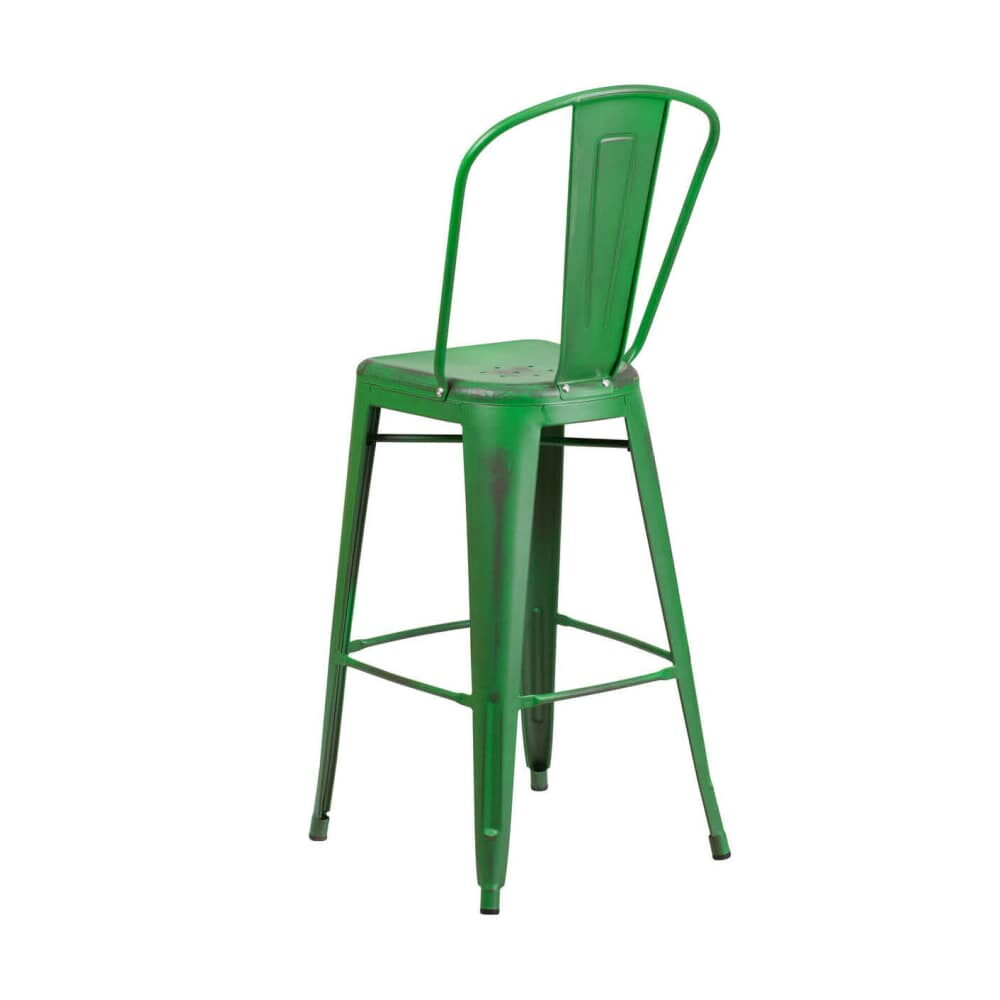 Distressed Green Bistro-Style Bar Stool