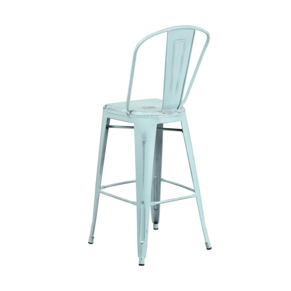 Distressed Ice Blue Bistro-Style Bar Stool