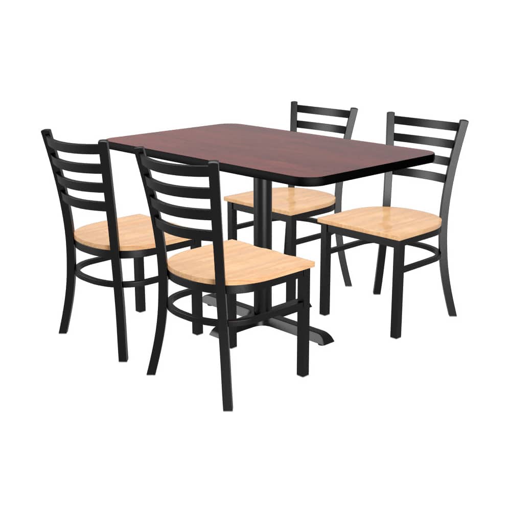 Dining set: 4 ladder-back metal chairs with a rectangular reversible table