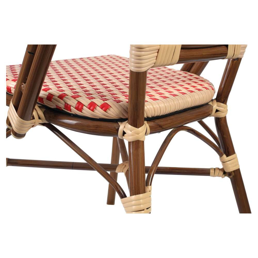 Aluminum Bamboo Patio Chair with Red and Cream Rattan