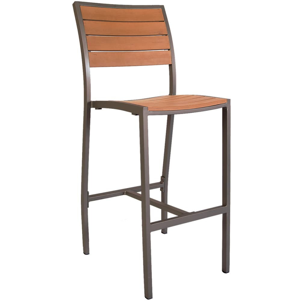 Aluminum Rust Colored Patio Bar Stool with Faux Teak