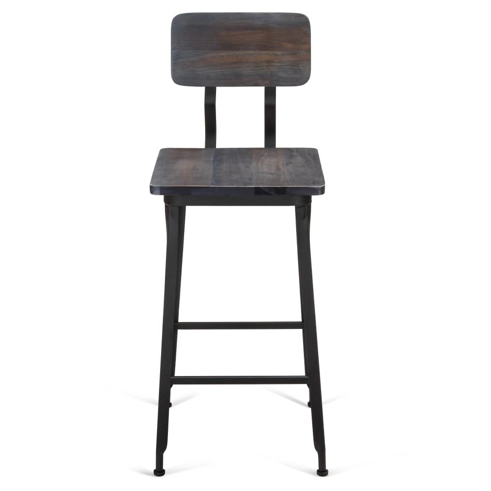 Massello Black Metal Bar Stool with Wood Back