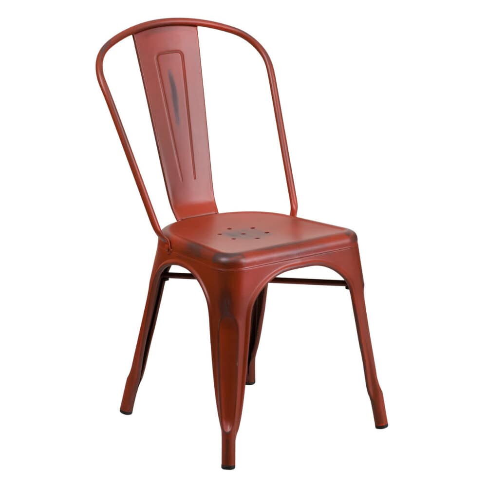 Bistro-Style Metal Chair in Distressed Red Finish