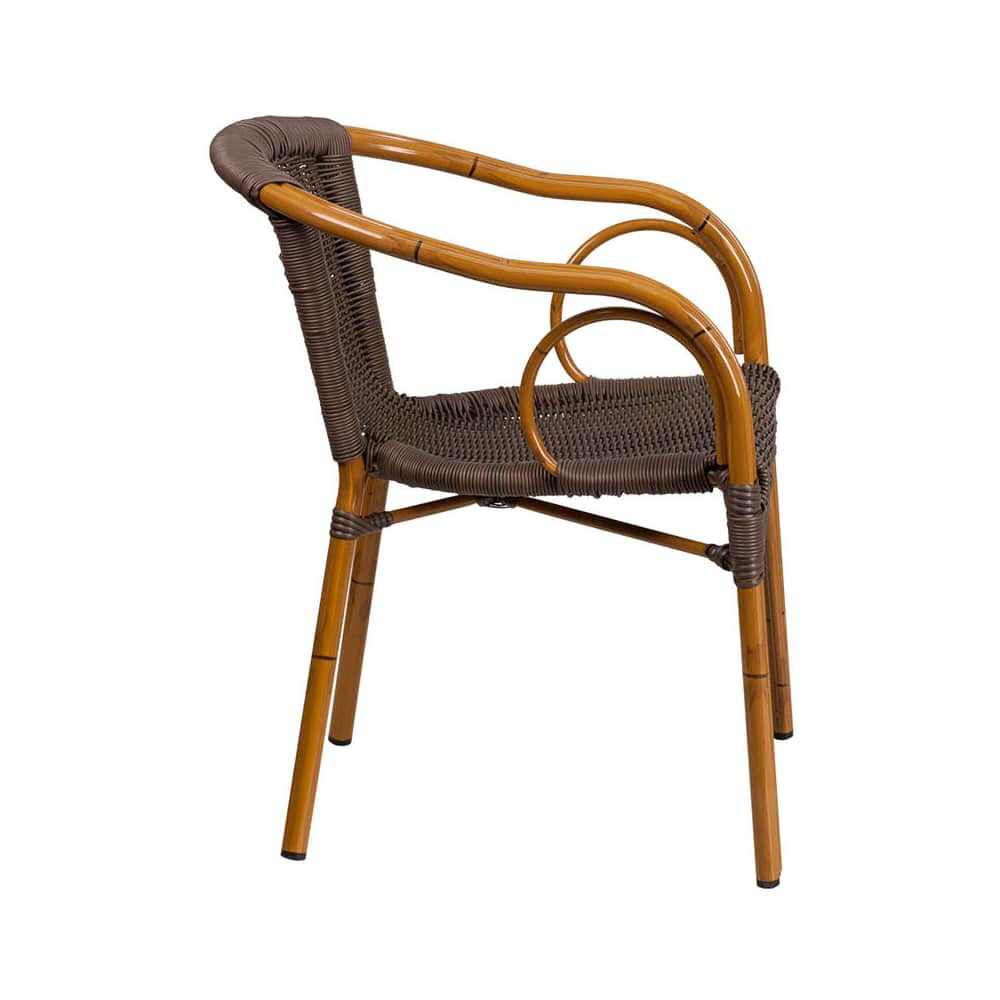 Dark Brown Rattan Aluminum Chair with Cherry Frame Finish