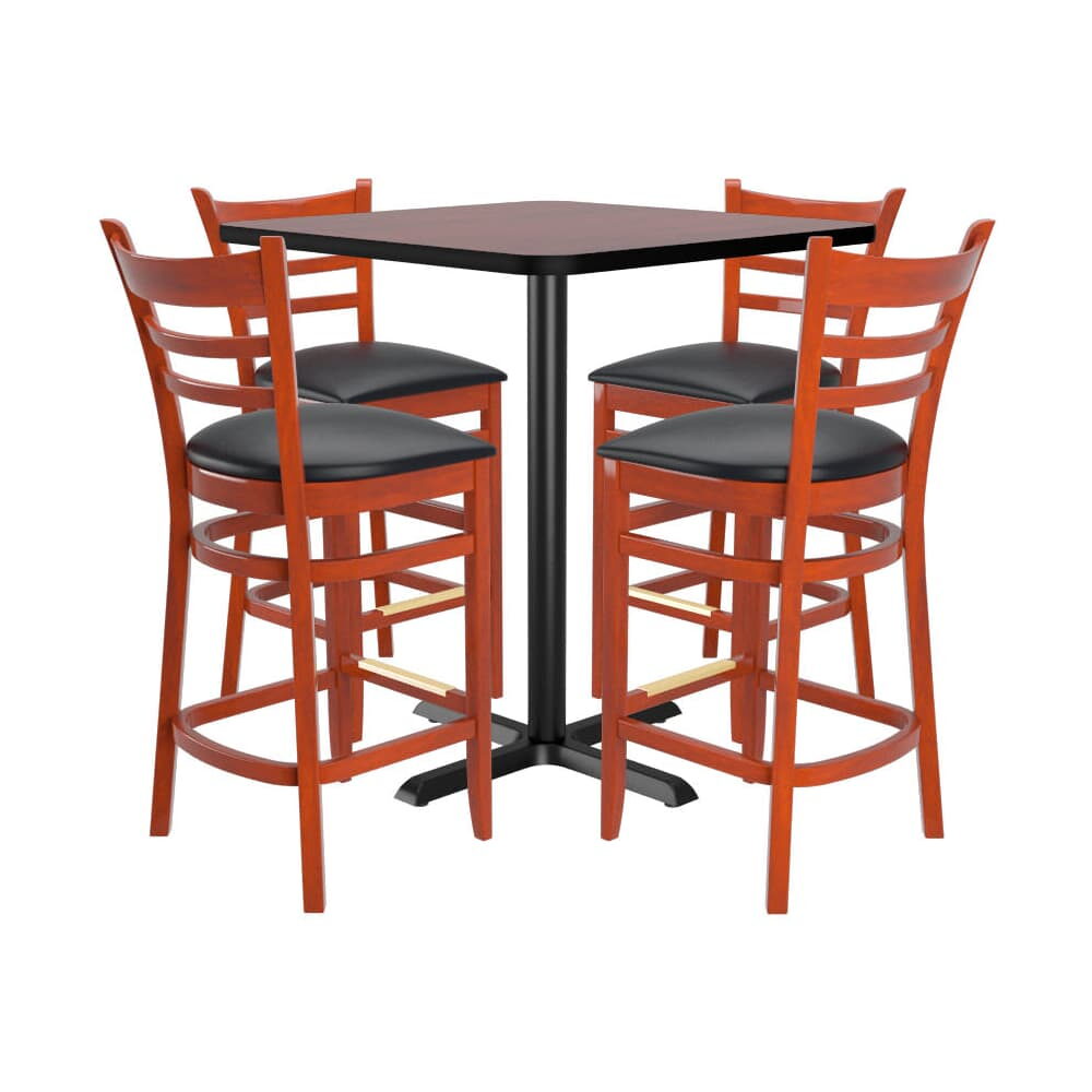 Set of 4 Ladder-Back Wood Bar Stools with a Square Reversible Table