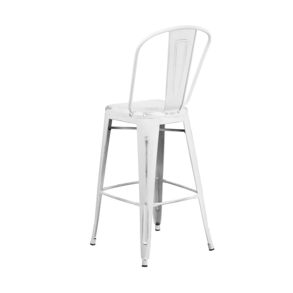 Distressed White Bistro-Style Bar Stool