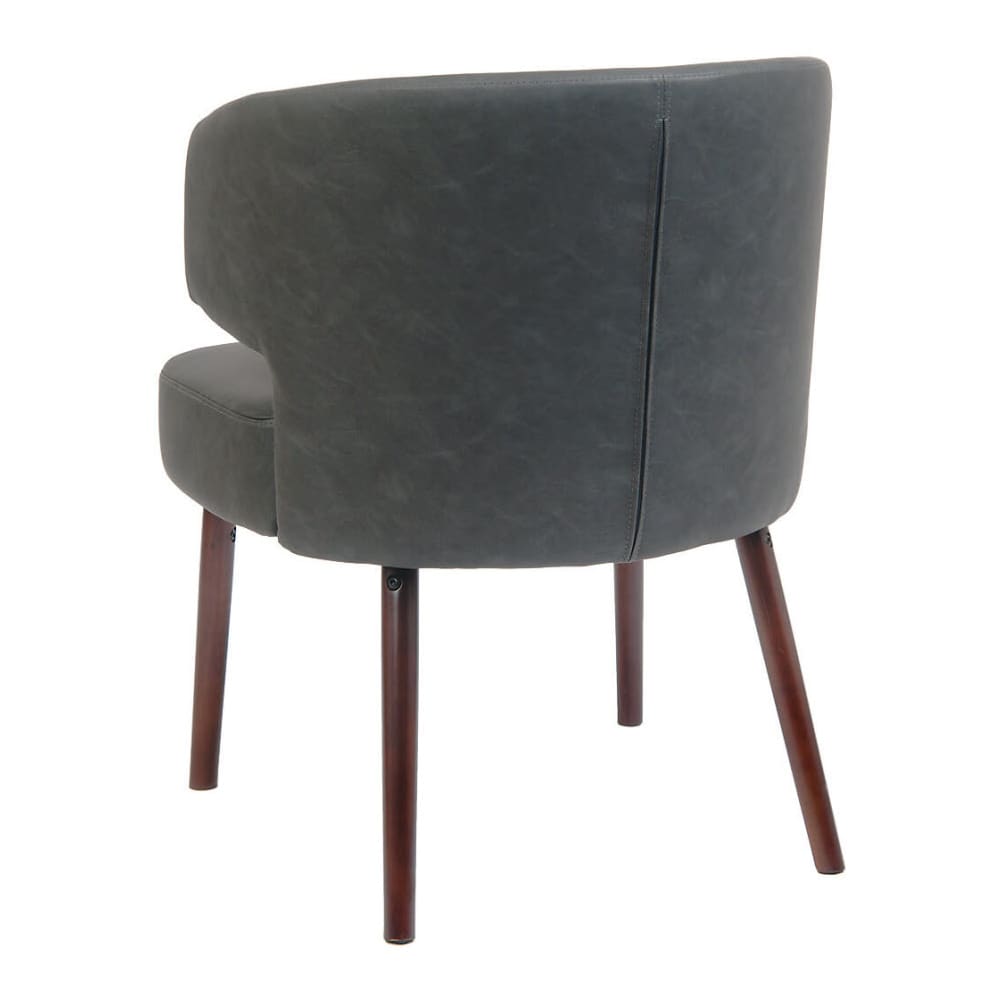 Armchair: Dark gray vinyl Lounge with Mahogany wood legs