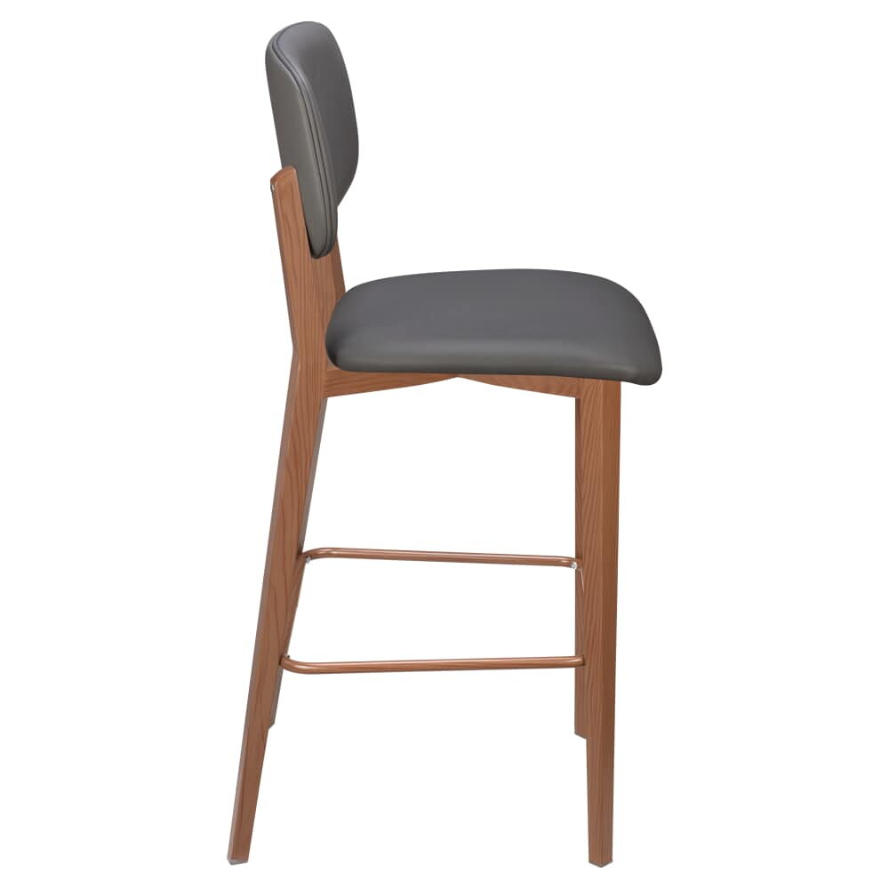 Enzo Wood Grain Metal Bar Stool with Padded Back