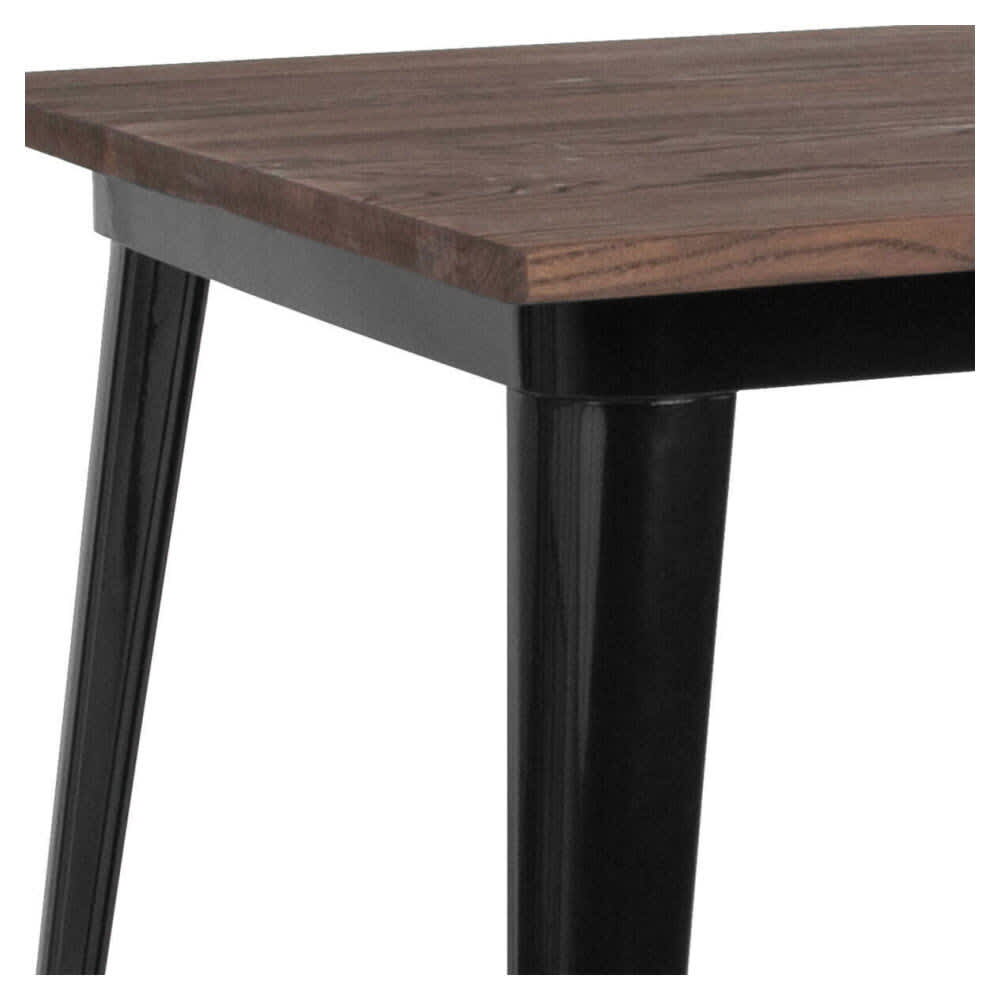 Industrial Black Table with Dark Walnut Wood Top