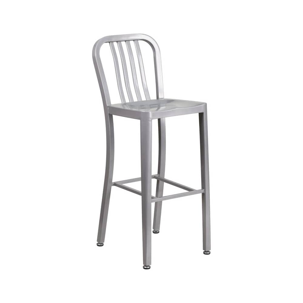 Metal Bar Stool in Silver Finish