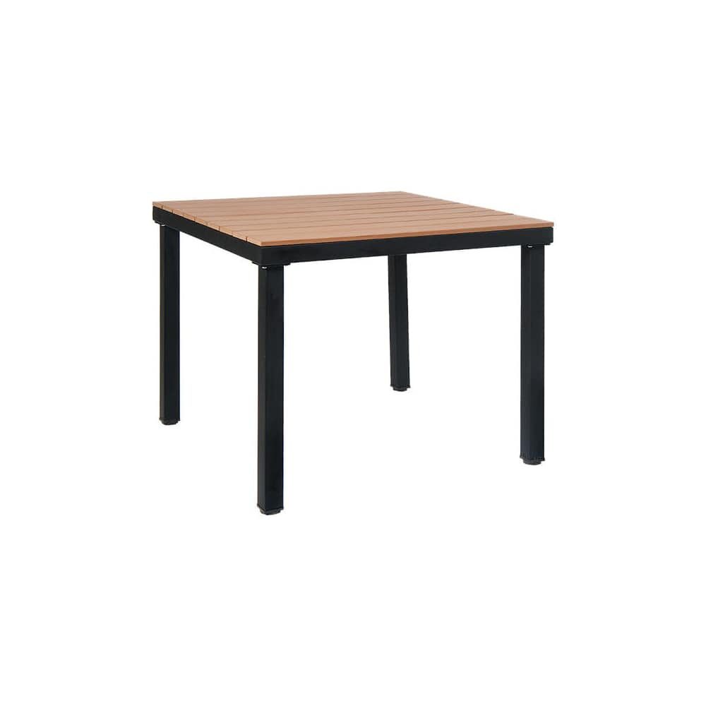Table with Black Metal Frame and Natural Finish Faux Teak Top